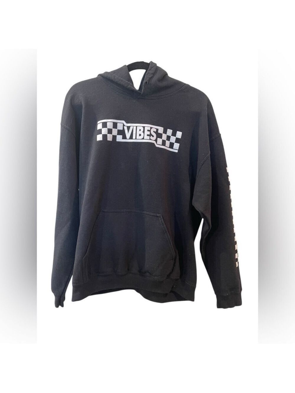 Artist Union Men’s Hoodie Black Vibes Checkered Sweatshirt Size: Large
